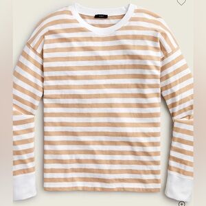 J. Crew Women’s XXS Tan White Striped Long-sleeve Slub Cotton T-shirt
